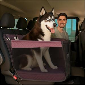Premium Dog Car Seat for Medium & Large Dogs | Waterproof, Non-Slip with Rigid Base, Easy to Install, Washable & Universal Fit | Stylish & Durable Dog Seat for Car Travel (Black and Brown)