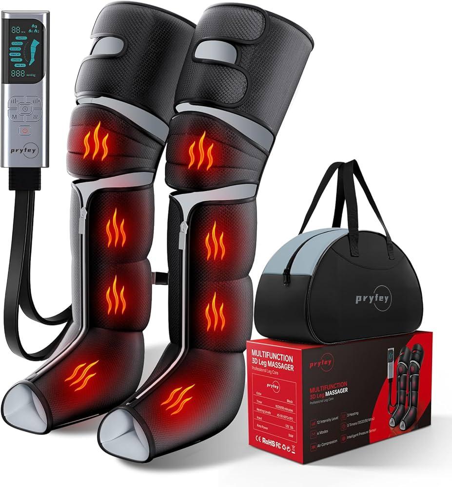 Leg Massager with Heat and Compression, Foot Massager for Circulation and Pain Relief, 3 Timers, 12 Intensity, 6 Modes, 3 Heating with Knee Massager, Gifts for Mother Men Women
