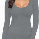 Olankaro Women's Top Scoop Neck Thermal Underwear Shirts Soft Long Sleeve Slim Fit T Shirt Base Layer(Grey,Medium)