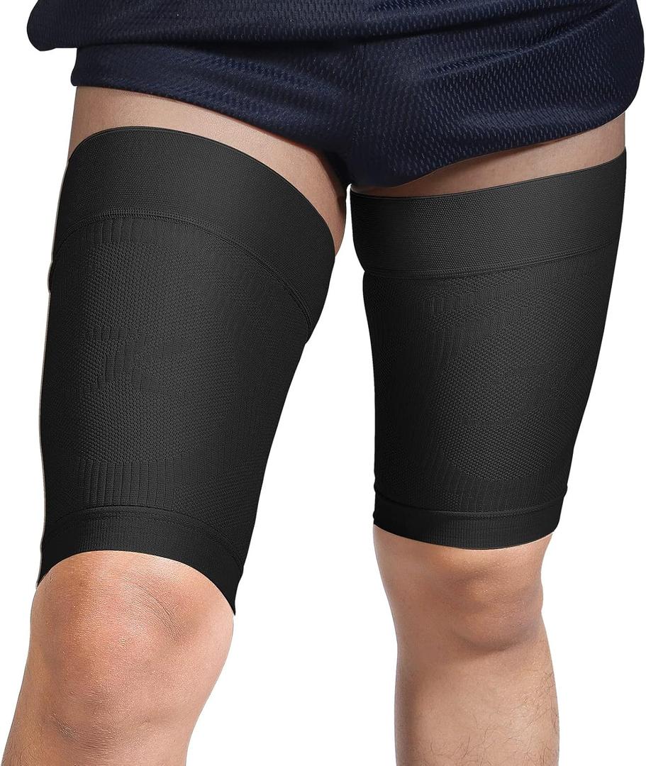 Thigh Compression Sleeves (Pair), Unisex, Hamstring Compression Sleeve for Quad & Groin Pain Relief & Recovery, Thigh Brace & Wrap Great for Running Sports & Injury, Upper Leg Sleeves Black M (Medium)