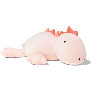KOWSI 1.4 LB Weighted Stuffed Pink Stegosaurus Animals - 16 Inch Squished Long Dinosaur Jumbo Pillow - Soft Pink Dino Stuffed Animal Toy - Lumbar Back Cushion Soothing for Kids Adults (Stegosaurus) (Coral Peach Spike Dino)