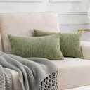 Home Brilliant Lumbar Pillow Cover 12x20 Chenille Plush Oblong Decorative Spring Pillow Covers for Bed Couch Sofa Decor, Set of 2, 12 x 20 inches, Fresh Grass Green