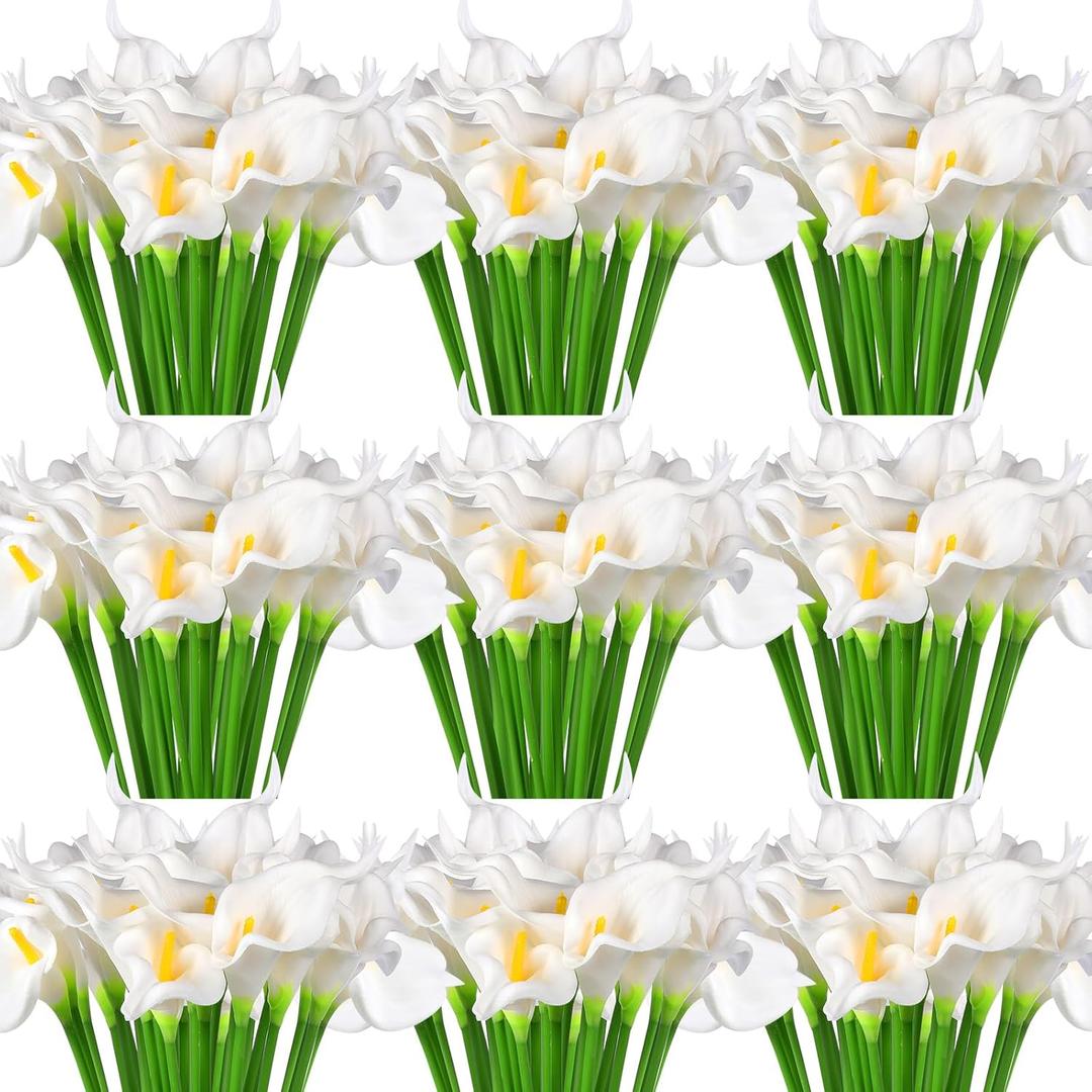 Hanaive 100 Pcs Fake White Calla Lily Flower for Wedding 13.4" Real Lifelike Artificial Calla Lily Bouquet Faux Flower for Home Kitchen Bride Shower Party Decorations(White)