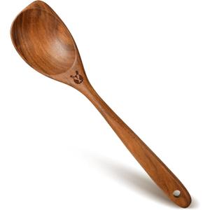 Wooden Spoons for Cooking, Natural Premium Teak Wood Corner Spoon, Good Grip Large Wooden Spoons and Wooden Spatula, Heat Resistant Wooden Cooking Utensils for Nonstick Cookware Cooking Gifts