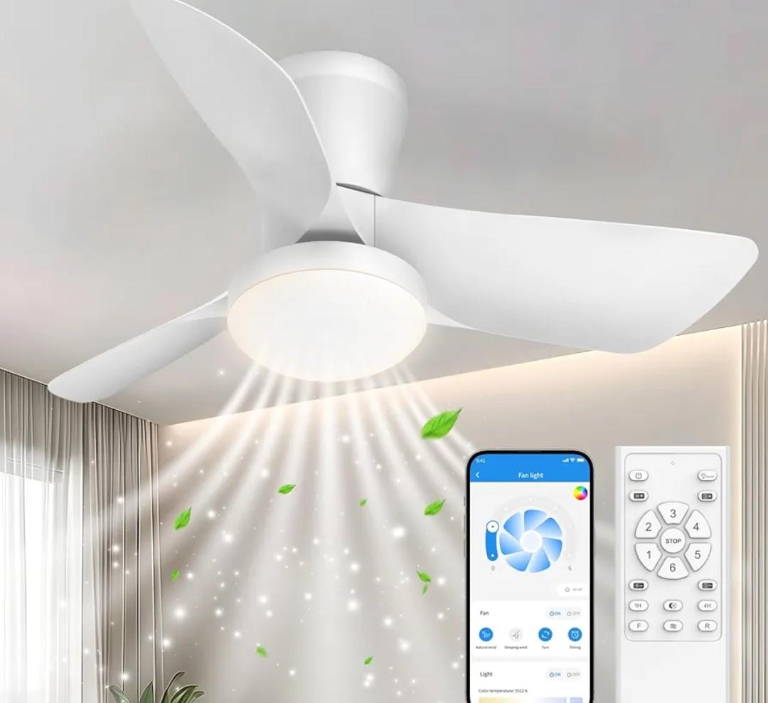 Ceiling Fans Lights with APP & Remote Control: 30 Inch Low Profile Ceiling Fans with Lights Reversible Small Flush Mount Ceiling Fan 3 Colors Quiet 6 Speeds Ceiling Fan for Bedroom Livingroom Kitchen