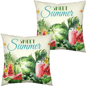 Sweet Summer Pillow Covers 18x18 Set of 2 Pineapple Watermelon Throw Pillow Covers Tropical Fruits Pillowcase Double Sided Printing Cushion Case for Home Decor Outdoor Sofa