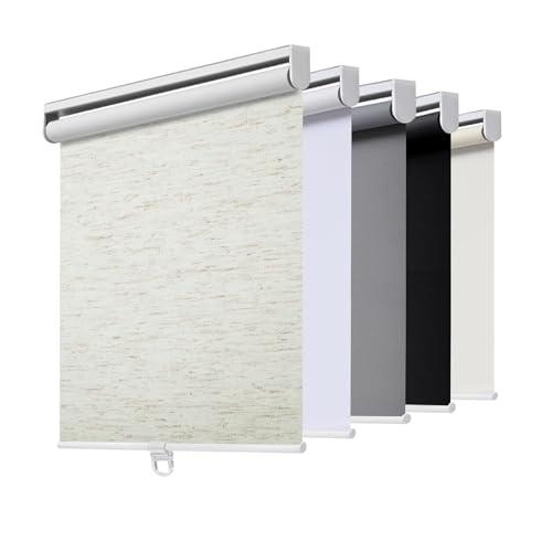 Cordless Roller Shades Blackout Blinds for Windows Room Darkening Rolled Up Shades with Spring System, UV Protection Natural Linen Fabric Window Shades Door Blinds for Home, 78" W x 72" H, Linen Cream