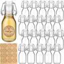 Queekay 20 Pcs Mini Flip Top Glass Bottle with Stoppers Decorative Swing Top Bottles with Lids Kraft Adhesive Round Stickers for Homemade Vanilla Extract Wedding Themed Party Favors(5.07 oz)