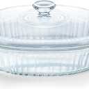 Luvan 2.8L/3Qt Glass Casserole Dish with Lid, Ribbed Oval Glass Baking Dish for Oven & Microwave, Clear Lead-Free Covered Casserole Cookware, Versatile Deep Glasses Food Container for Baking, Cooking