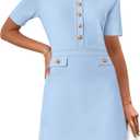 MEROKEETY Women's Knit Bodycon Sweater Dress Button Short Sleeve Crew Neck Elegant Formal Mini Dress (Small, Light Blue)