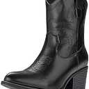 IXU Cowboy Boots for Women Ankle Cowgirl Booties Wide Mid Calf Pointed Toe Western Boots Short Chunky Classic Booties, Size 9,5