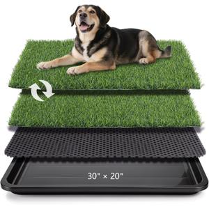 ondware Dog Grass Pad with Tray, 30 x 20 in, 2 Replacement Pads Included | 3-layer leak-proof design, fast drainage, reusable fake grass, indoor potty training for apartments, patio, RV