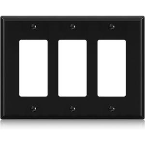 AIDA 3-Gang Midsize Light Switch Cover Plate, Glossy Black Decorator Wall Plates, 1-Pack Unbreakable Thermoplastic Outlet Covers & Receptacles Faceplate, UL Listed, 4.88" H x 6.75" L