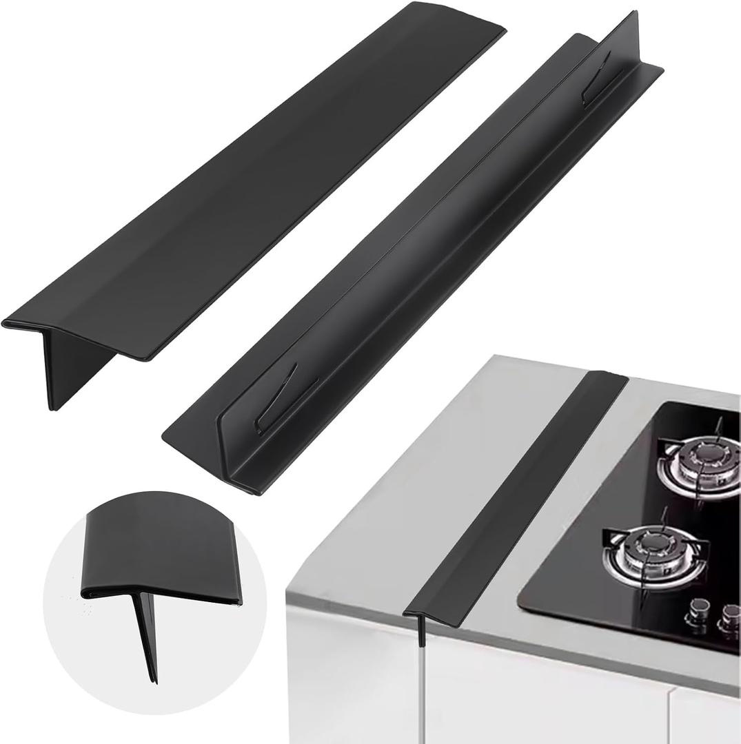 2 PCS Expandable Stainless Steel Stove Gap Covers (13.8"-27.5"), Kitchen Counter Filler Strip,Easy Retractable Length Cooktop Trim KitOven Gap FillerHeat Resistant Guard Between (Black)
