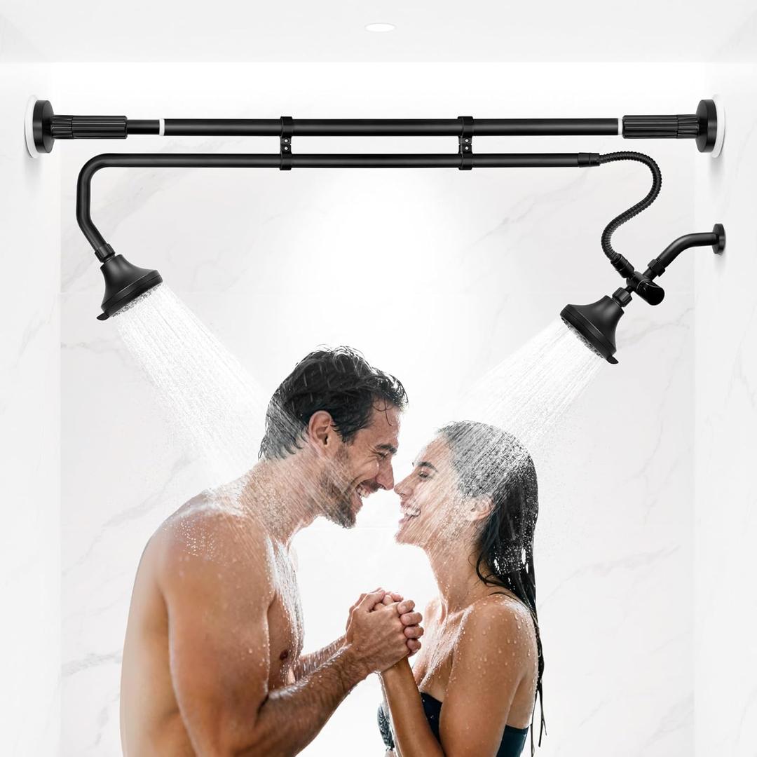 Tandem Shower Heads, Double Shower Head for Couples, Dual Shower Head System for Two People, High Pressure and Adjustable Double Shower Heads (Black)