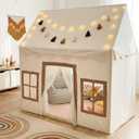 Play Tent with Mat, Star Light, Large Kids Playhouse with Windows Easy to Wash, Indoor and Outdoor Play Tents for Kids, Little Dove Toys for Girls, Boys, 52x35x52 (Beige Playhouse, Large Size)
