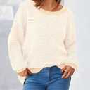 Zenlonr Womens Off The Shoulder Sweater 2025 Fall Winter Long Sleeve Striped Sweater Oversized Knitted Pullover Tops (Beige, XL)