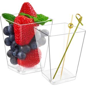 Kucoele 50 Sets 5oz Plastic Charcuterie Cups With Sticks - Disposable Clear Appetizer Fruit Salad Cups for Party (50 Cups + 100 Cocktail Picks)