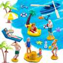 Warmtree 22PCS Beach Mini House Decoration Ocean Diorama Kit for DIY Beach Pool Cake Decorations Miniature Garden Summer Beach Swimming Party Favor Supplies