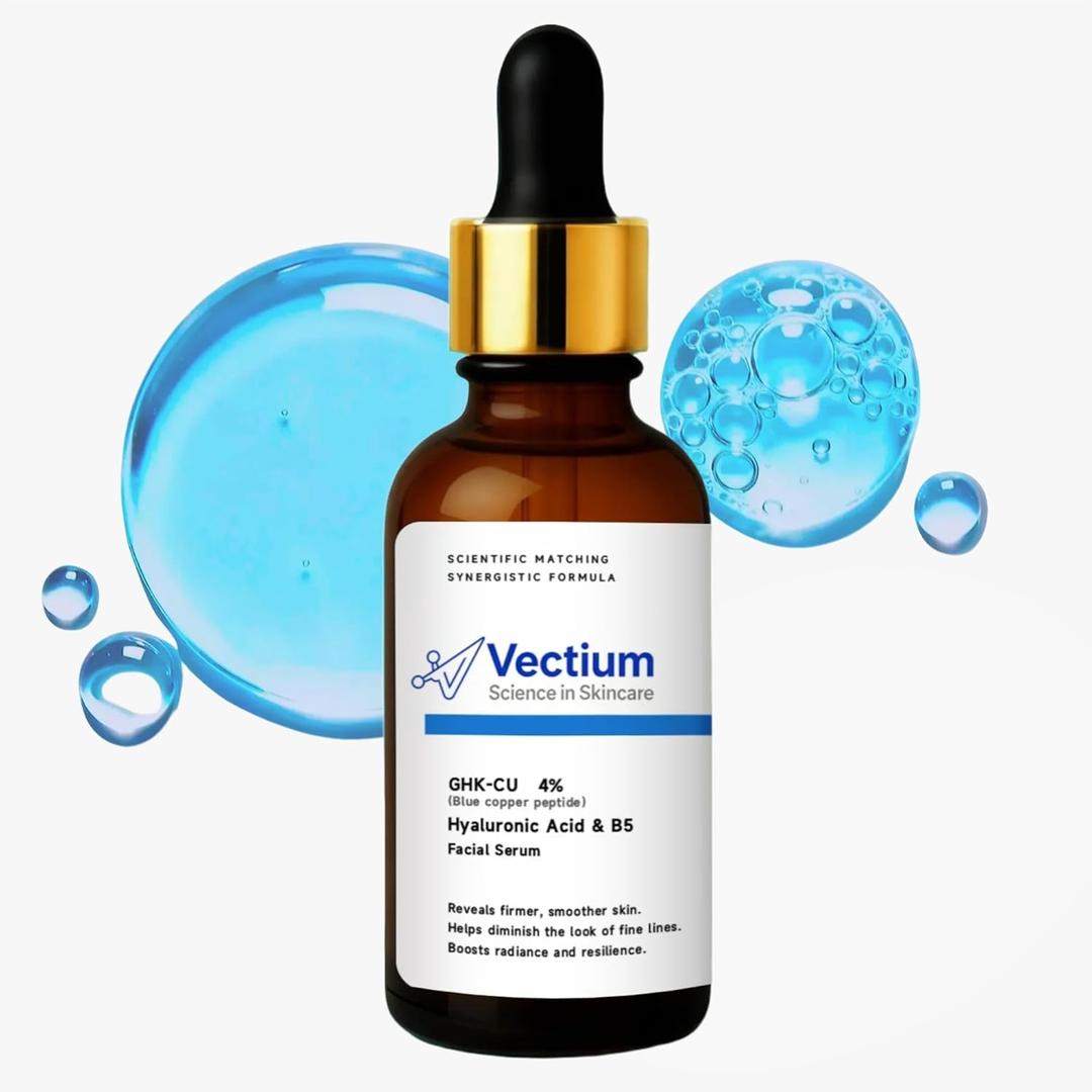 Blue Copper Peptide Serum 4% GHK-CU & Hyaluronic Acid + B5 - Helps reduce the appearance of fine lines Firms, Smooths & Hydrates Skin - All Skin Types, Especially Mature & Dry Skin - 30ml
