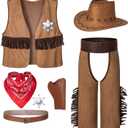 Cowboy Costume for Boys 7pcs Set Kids Dress Up Birthday Party Halloween Cosplay (8-10 Years, Style-5)