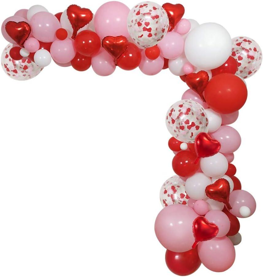 Valentines Red Pink White Party Balloons Arch, 110 PCS Valentines Color 18" 12" 5" Balloons Red Heart Foil Balloons for Girls Bday 1st 2nd 3rd 16th 18th 21st 30th Bridal Shower Bride to Be Decor