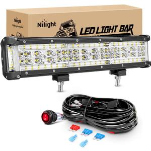 Nilight 13.5 Inch Side Shooter LED Light Bar Quadruple Row Spot Flood Combo Lights w/Wiring Kit for Fog Driving Work Lighting on Truck SUV ATV UTV Pick-up Van Boat Tractor
