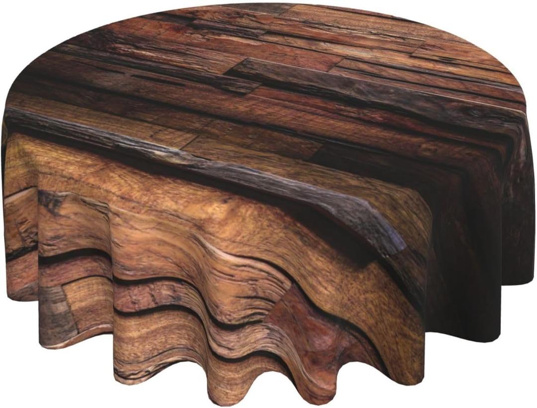 Wood Round Tablecloth 60 Inch Washable Reusable Decoration Table Cover for Kitchen Party