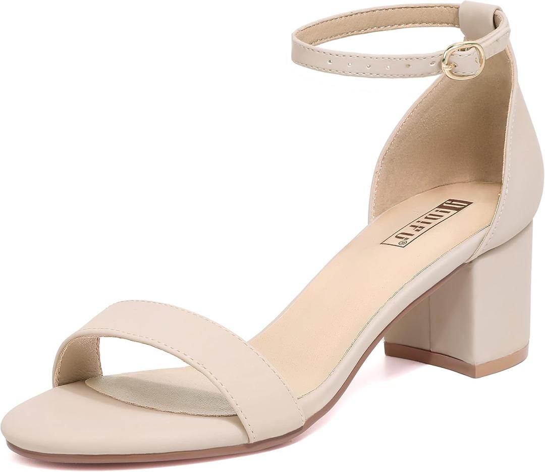 IDIFU Women's Cookie-LO Low Block Heels Chunky Sandals Ankle Strap Wedding Dress Pump Shoes (5, Cookielo Nude Nubuck)