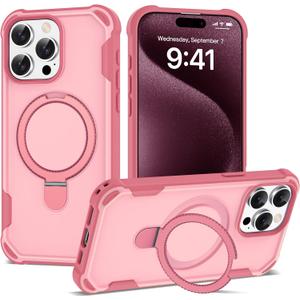 Compatible with iPhone 15 Pro Case 6.1'' with Magnetic Ring Stand [Military Drop Protection][Compatible with MagSafe] Shockproof 15 Pro Phone Case for Men Wowen,Pink