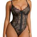SHAPELLX Lace Bodysuit for Women Tummy Control Body Suits Shapewear Body Shaper Thongs Black XS
