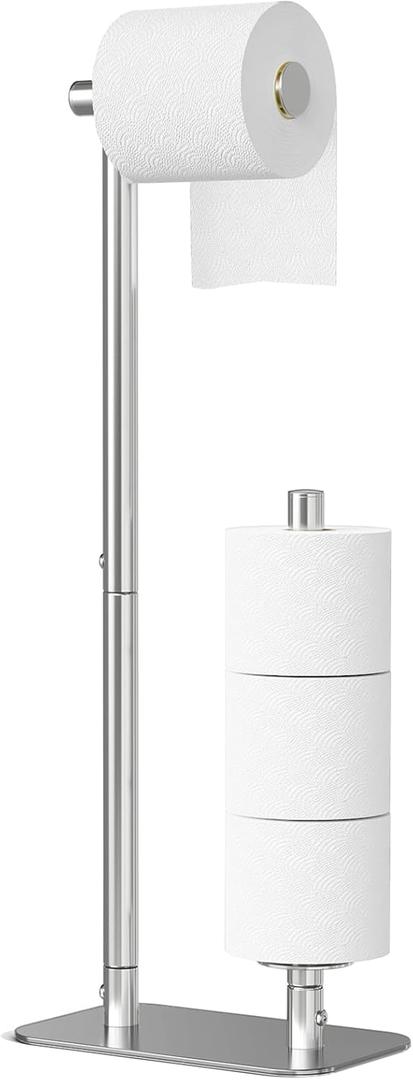 Kitsure Toilet Paper Holder Free Standing - Large Capacity Toilet Paper Holder for 4 Rolls, Rustproof Toilet Paper Stand with Non-Slip Stable Base, Silver, Medium (Medium - 1 Pack)