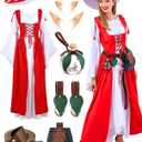 10 Pcs Mushroom Elf Costume Women Renaissance Outfit with Mushroom Hat Elf Ears Leaf Belt Bag Skirt Hikes (X-Small)