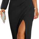ZESICA Women's One Shoulder Long Sleeve Cocktail Dress Sexy High Slit Ruched Bodycon Wedding Guest Maxi Dresses
(X-Large, Black)