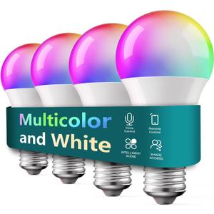 TREATLIFE Smart Light Bulbs 4 Pack, UL Certified 2.4GHz Color Changing Light Bulb, Works with Alexa Google Home, A19 E26 Dimmable LED Light Bulb 9W 800 Lumen for Party Decoration, Smart Home Lighting