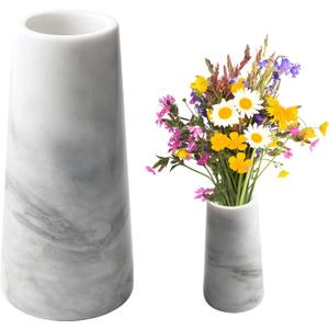 A Grade Natural Marble White Flower Vase, Finely Polished Stone White Vase, Decorative Modern Floral Vase, Concisely Designed Centerpiece, Bedroom, Office Wedding (Cylinder)