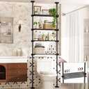 Goovilla Over The Toilet Storage Shelf, 4 Tier Bathroom Organizer Shelves with 64-124inch(H) 15-27inch(W) Adjustable No Drilling Tension Mounting, Black Space Saver Bathroom Shelf Rack Above Toilet