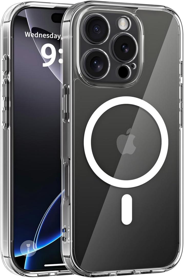 COOLQO Magnetic for iPhone 16 Pro Case, Compatible with MagSafe, 15 FT Military Grade Drop Protection, Scratch-Resistant Back Non-Yellowing Protective Shockproof Slim Phone Bumper Case, Clear
