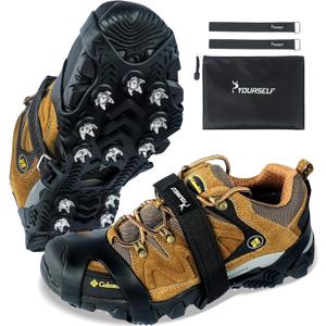 SYOURSELF Ice Cleats, Crampons Ice Cleats for Shoes and Boots Women Men Kids, Non Slip Grippers Spikes for Shoes with Straps, Ice Traction Cleats for Snow and Ice, Hiking, Walking, Fishing, Climbing (Medium)