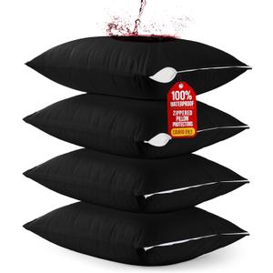 Utopia Bedding 4 Pack Waterproof Pillow Protectors with Zipper Standard Size (Black), Bed Bug and Dust Mite Proof Pillow case Covers, Moisture Wicking Pillow Encasements 20 x 26 Inches