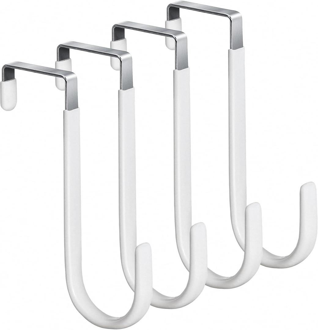 HOOSUN 4 Pack Over The Door Hooks,5 in Hooks for Hanging Heavy Duty Door Hanger,Towel Hanger Hook Holders,Over Door Hangers Hooks Door Hanger Hooks for Hanging Clothes,Towels,Hats,Coats,Bags (White)