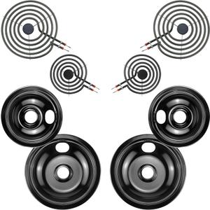 Black Burner Drip Pan Bowls 5304430149(6")5304430150(8") and Electric Stove Burners MP15YA(6") MP21YA(8") Compatible for Frigi-daire Ken-more Cro-sley Tap-pan etc Stove by MIFLUS