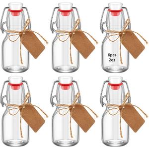 6Pcs Mini Swing Top Glass Bottles, 2 oz Mini Storage Bottles with Personalized Label Tags and String for Crafts, Decoration, Wedding Party (6)
