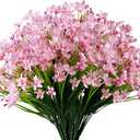 6 Bundles Artificial Daffodils Flowers, Fake Artificial Greenery UV Resistant No Fade Faux Plastic Plants for Wedding Bridle Bouquet Indoor Outdoor Home Garden Kitchen Office Table Vase (Pink)