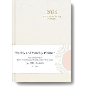 2026 Planner - Weekly and Monthly Planner, January 2026 - December 2026, Linen Hardcover, 2026 Calendar Planner Book with Tabs, Aesthetic, Perfect for Office Home School Supplies (Beige, A5)