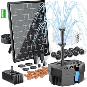 POPOSOAP Solar Fountain Pump with Pond Filter Kit Built-in 3000mAh Battery Backup, 8W Solar Water Fountain Pump, Pond Filters for Outdoor Ponds Bird Baths DIY Water Feature