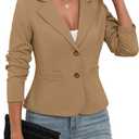 ELLEVEN Women's Casual Stretchy Knit Blazer,Lightweight Slim Fit Jackets Long Sleeve Business Suit with Pockets (Large, Deep Khaki)