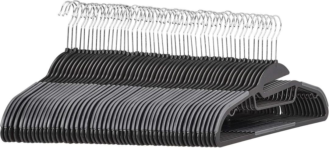 Amazon Basics Non-slip Heavy Duty Plastic Hanger with Rubber and Horizontal Bar, Pack of 50, Gray