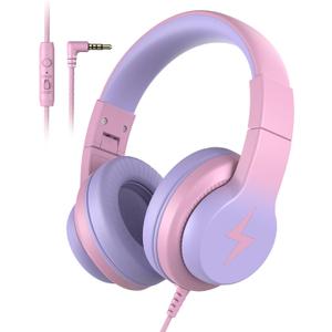 Candy Bila Kids Wired Headphones for Kids with Microphone, 85/94dB Volume Limiter Headphones for Girls Boys, Light Purple