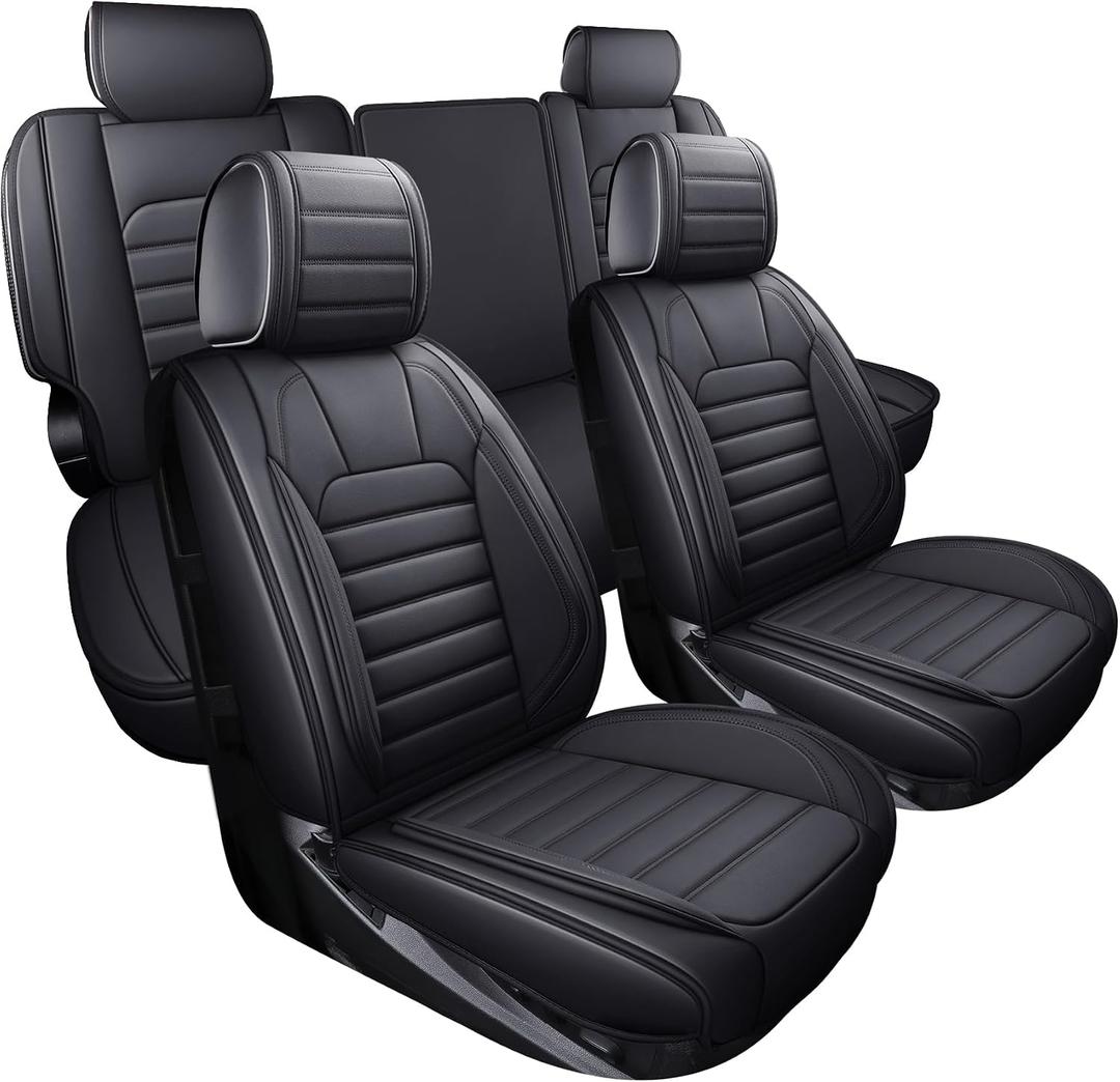 YIERTAI for Chevy Chevrolet Silverado GMC Sierra Car Seat Covers Fit 2007-2023 2024 2025 2026 1500/2500/3500HD Truck Waterproof Leather Crew Double Extended Cab Covers(5 PCS Full Set/Black)